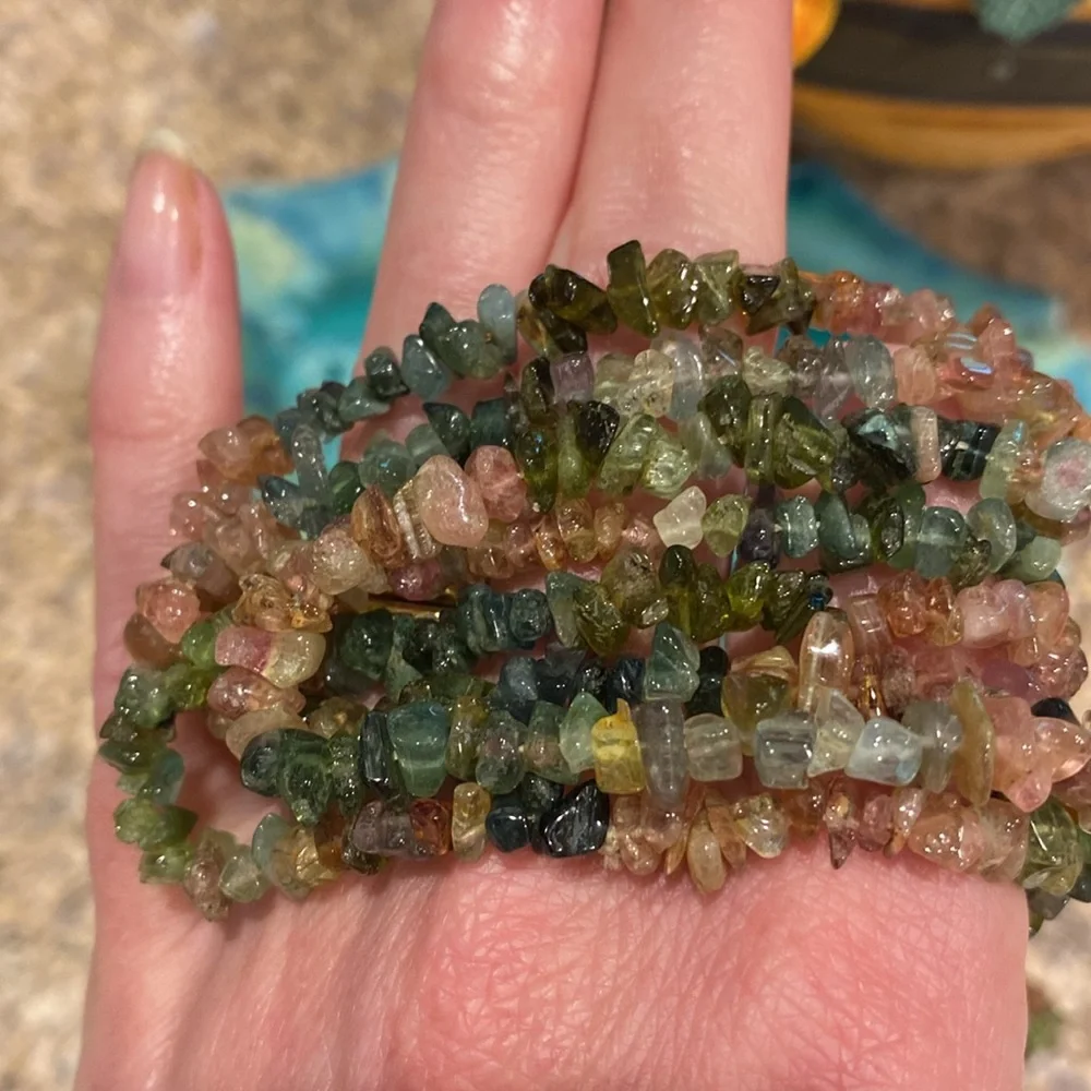 2 Vintage Tourmaline (?) Necklaces Multicolored Pink Green Watermelon Colors - Picture 7 of 11